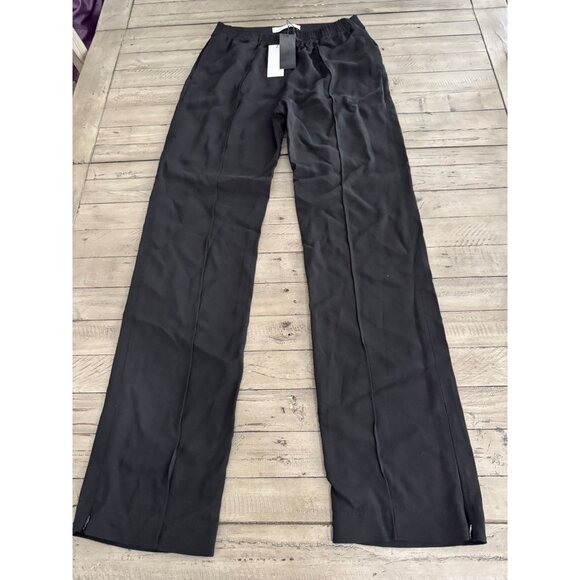 NWT SPRWMN BLACK CREPE WIDE LEG PINTUCK TROUSERS PANTS Size Small - Picture 2 of 7